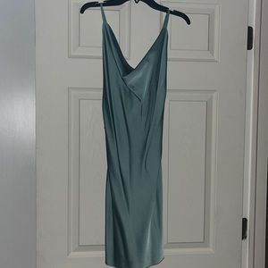 Satin Turquoise/Light Sea Green Slip Mini Dress with Cowl Neck